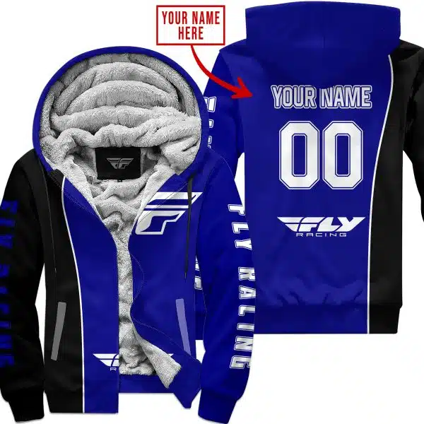 Limited Edition - Custom Name Motocrocss V2 - Fly Racing Navy - Fleece Zip Hoodie