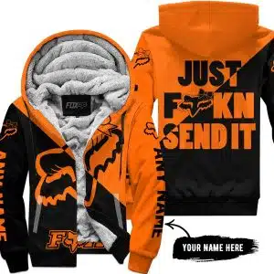Just Fckn Send It – 3d All Over Printed – Fox Racing Girl – Orange - Fleece Zip Hoodie