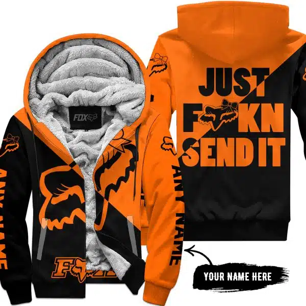 Just Fckn Send It – 3d All Over Printed – Fox Racing Girl – Orange - Fleece Zip Hoodie