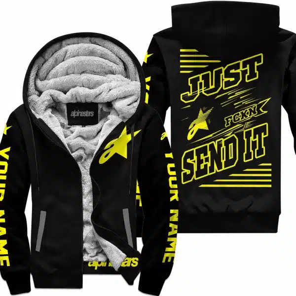 Premium Just Fckn Gonna Send It - Custom Name - Alpinestars - Yellow Black - Fleece Zip Hoodie - Image 2