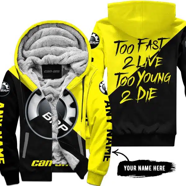 Too Fast To Live Too Young To Die - 3d All Over Printed - Can Am Yellow - Fleece Zip Hoodie