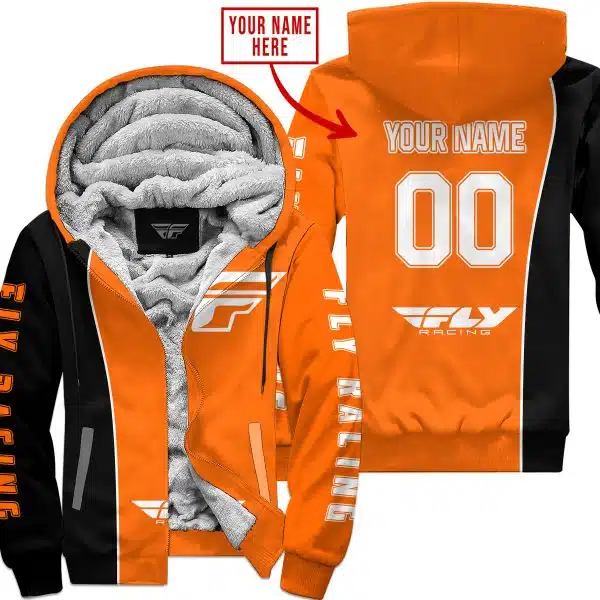 Limited Edition - Custom Name Motocrocss V2 - Fly Racing Orange - Fleece Zip Hoodie