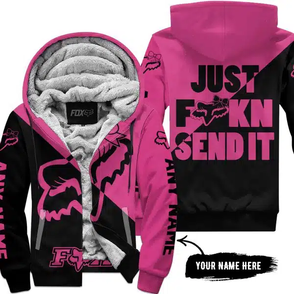 Just Fckn Send It – 3d All Over Printed – Fox Racing Girl – Pink 1 - Fleece Zip Hoodie