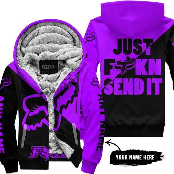Just Fckn Send It – 3d All Over Printed – Fox Racing Girl – Purple - Fleece Zip Hoodie