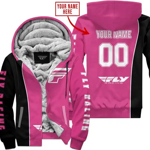 Limited Edition - Custom Name Motocrocss V2 - Fly Racing Pink 1 - Fleece Zip Hoodie