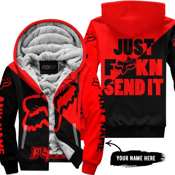 Just Fckn Send It – 3d All Over Printed – Fox Racing Girl – Red - Fleece Zip Hoodie