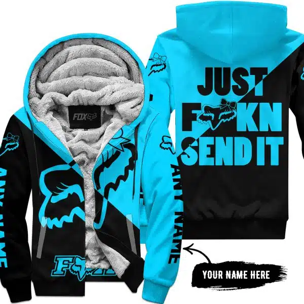 Just Fckn Send It – 3d All Over Printed – Fox Racing Girl – Sky Blue - Fleece Zip Hoodie