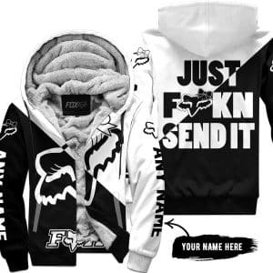 Just Fckn Send It – 3d All Over Printed – Fox Racing Girl – White - Fleece Zip Hoodie