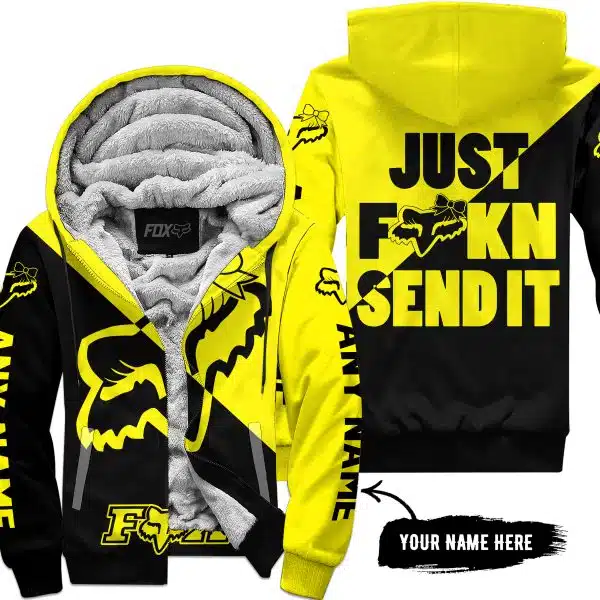 Just Fckn Send It – 3d All Over Printed – Fox Racing Girl – Yellow - Fleece Zip Hoodie
