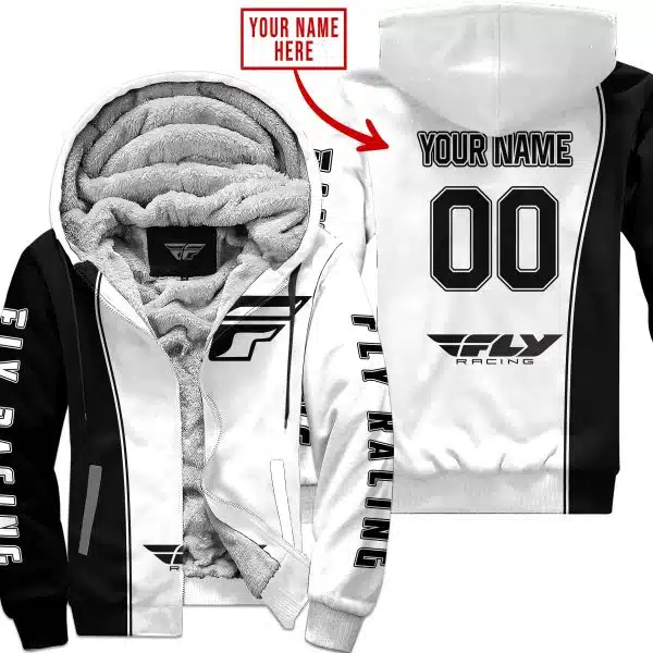 Limited Edition - Custom Name Motocrocss V2 - Fly Racing White - Fleece Zip Hoodie