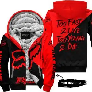 Too Fast To Live Too Young To Die – 3d All Over Printed – Fox Racing Girl – Red - Fleece Zip Hoodie