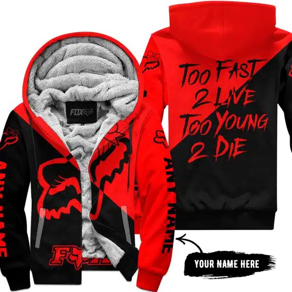 Too Fast To Live Too Young To Die – 3d All Over Printed – Fox Racing Girl – Red - Fleece Zip Hoodie