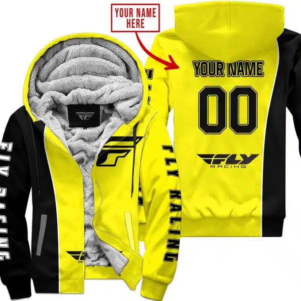 Limited Edition - Custom Name Motocrocss V2 - Fly Racing Yellow - Fleece Zip Hoodie