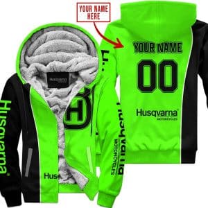 Limited Edition - Custom Name Motocrocss V2 - Husqvarna Green - Fleece Zip Hoodie