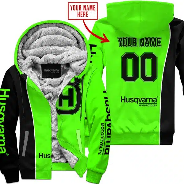 Limited Edition - Custom Name Motocrocss V2 - Husqvarna Green - Fleece Zip Hoodie