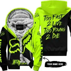 Too Fast To Live Too Young To Die – 3d All Over Printed – Fox Racing Girl – Neon - Fleece Zip Hoodie