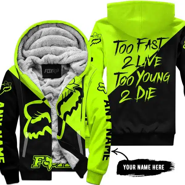 Too Fast To Live Too Young To Die – 3d All Over Printed – Fox Racing Girl – Neon - Fleece Zip Hoodie