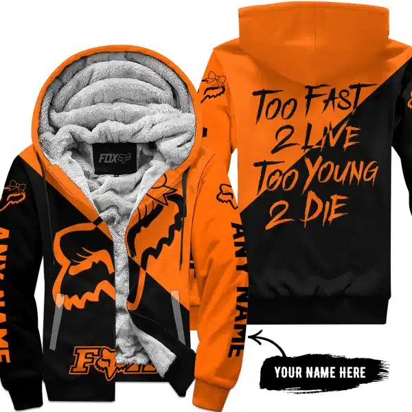 Too Fast To Live Too Young To Die – 3d All Over Printed – Fox Racing Girl – Orange - Fleece Zip Hoodie