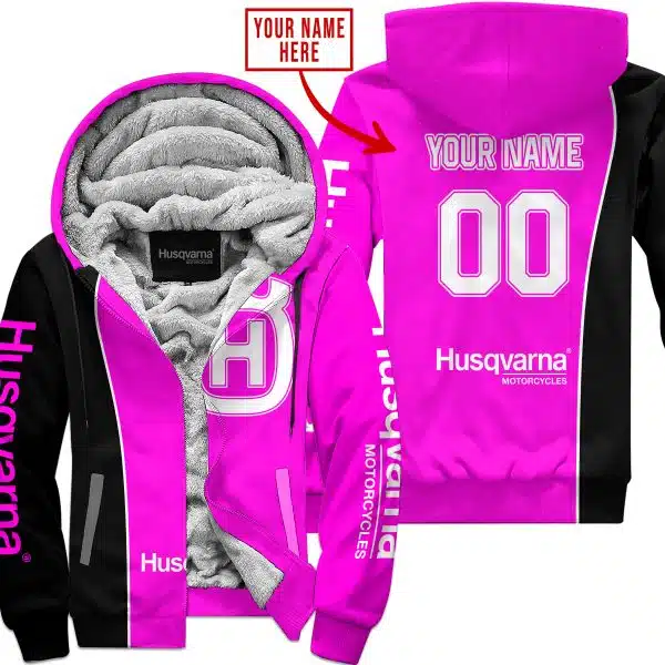 Limited Edition - Custom Name Motocrocss V2 - Husqvarna Pink - Fleece Zip Hoodie