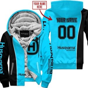Limited Edition - Custom Name Motocrocss V2 - Husqvarna Sky Blue - Fleece Zip Hoodie