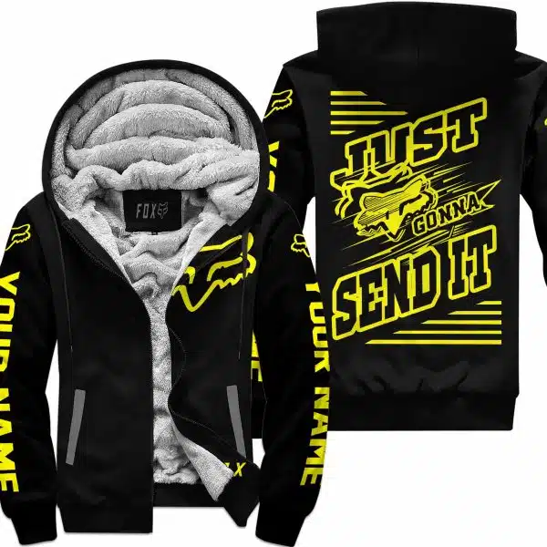 Premium Just Fckn Gonna Send It - Custom Name - Fox Racing - Yellow Black - Fleece Zip Hoodie