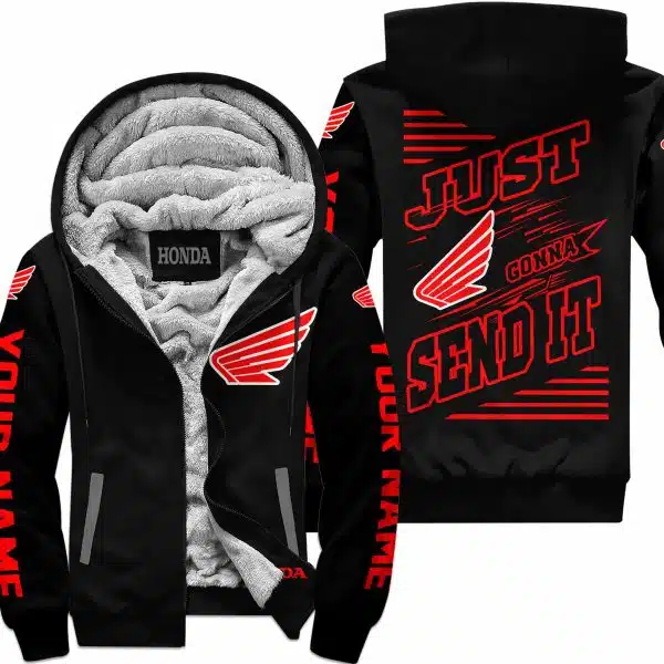 Premium Just Fckn Gonna Send It - Custom Name - Honda - Red Black - Fleece Zip Hoodie