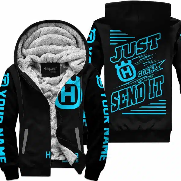 Premium Just Fckn Gonna Send It - Custom Name - Husqvarna - Sky Blue Black - Fleece Zip Hoodie