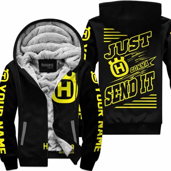 Premium Just Fckn Gonna Send It - Custom Name - Husqvarna - Yellow Black - Fleece Zip Hoodie