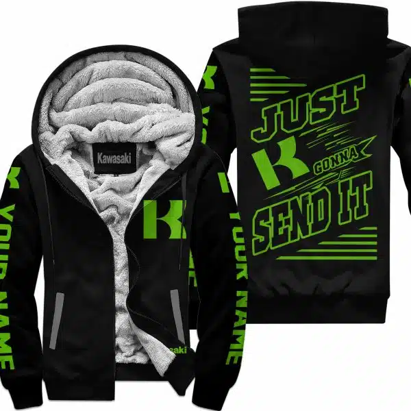 Premium Just Fckn Gonna Send It - Custom Name - Kawasaki - Green Black - Fleece Zip Hoodie