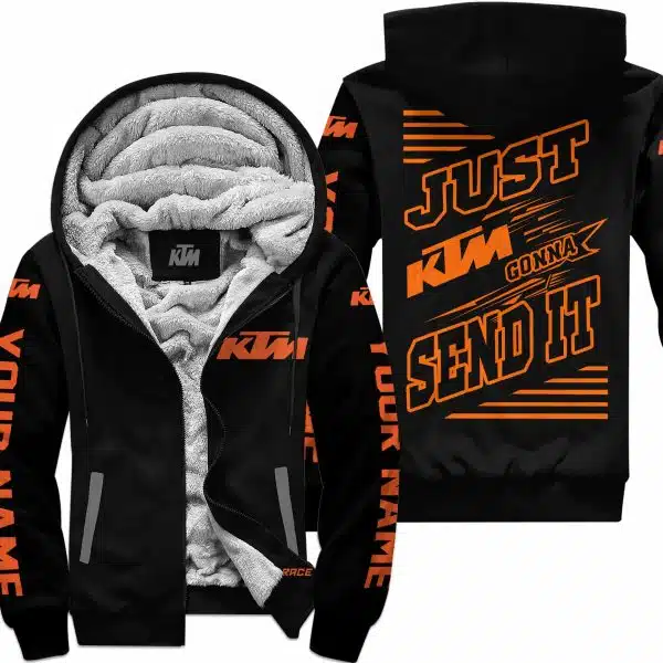 Premium Just Fckn Gonna Send It - Custom Name - Ktm Racing - Orange Black - Fleece Zip Hoodie