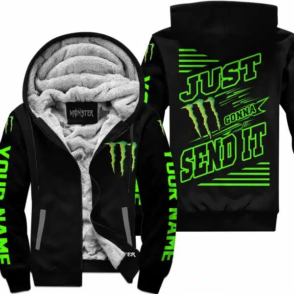 Premium Just Fckn Gonna Send It - Custom Name - Monster Energy - Green Black - Fleece Zip Hoodie