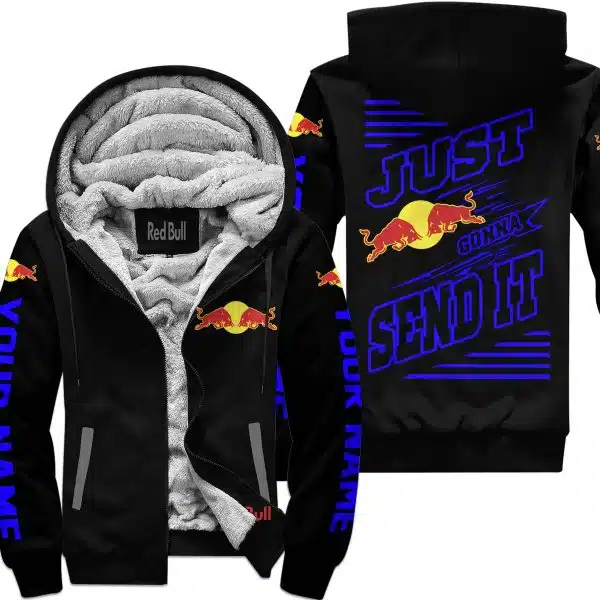 Premium Just Fckn Gonna Send It - Custom Name - Red Bull - Blue Black - Fleece Zip Hoodie