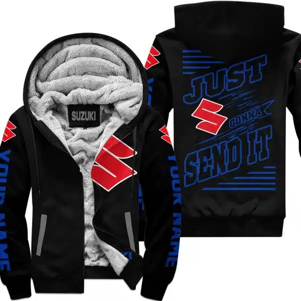 Premium Just Fckn Gonna Send It - Custom Name - Suzuki - Blue Black - Fleece Zip Hoodie
