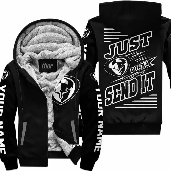 Premium Just Fckn Gonna Send It - Custom Name - Thor Racing - White Black - Fleece Zip Hoodie