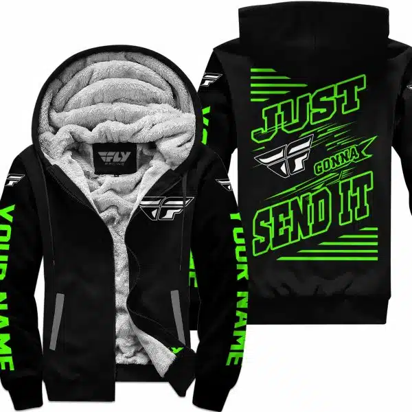 Premium Just Fckn Gonna Send It - Custom Name - Fly Racing - Green Black - Fleece Zip Hoodie