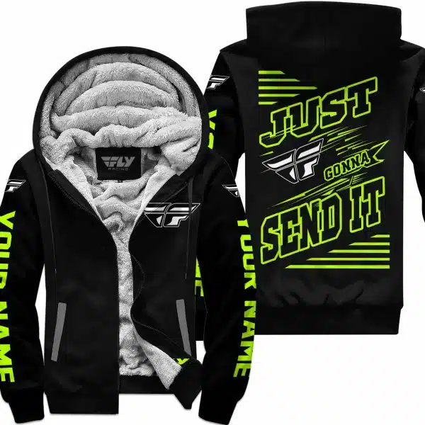 Premium Just Fckn Gonna Send It - Custom Name - Fly Racing - Neon Black - Fleece Zip Hoodie