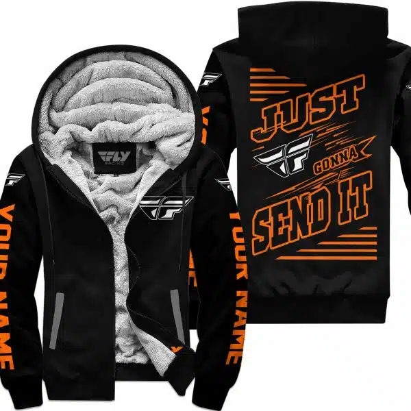 Premium Just Fckn Gonna Send It - Custom Name - Fly Racing - Orange Black - Fleece Zip Hoodie