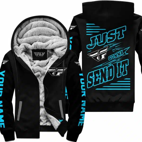 Premium Just Fckn Gonna Send It - Custom Name - Fly Racing - Sky Blue Black - Fleece Zip Hoodie