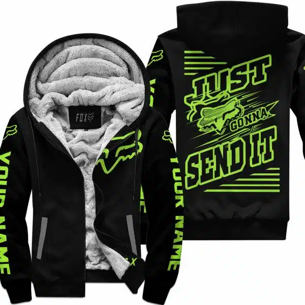 Premium Just Fckn Gonna Send It - Custom Name - Fox Racing - Green 1 Black - Fleece Zip Hoodie
