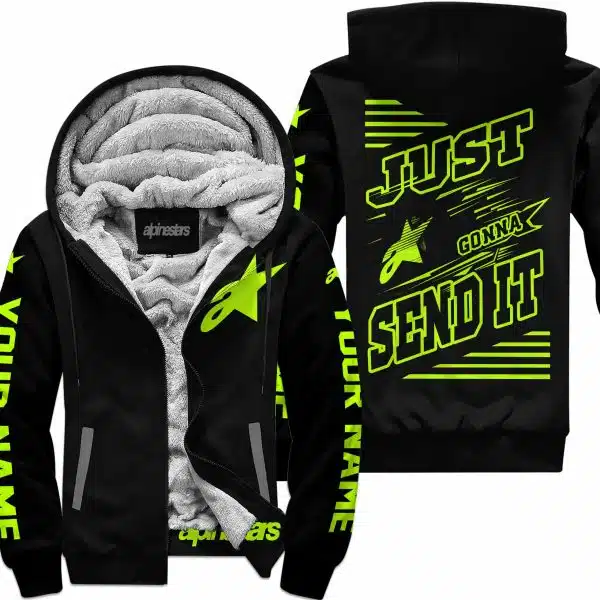 Premium Just Fckn Gonna Send It - Custom Name - Alpinestars - Neon Black - Fleece Zip Hoodie
