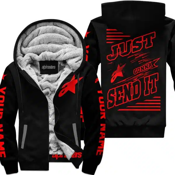 Premium Just Fckn Gonna Send It - Custom Name - Alpinestars - Red Black - Fleece Zip Hoodie