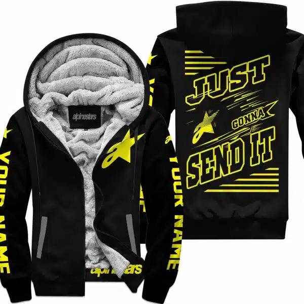 Premium Just Fckn Gonna Send It - Custom Name - Alpinestars - Yellow Black - Fleece Zip Hoodie