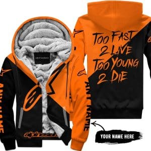 Too Fast To Live Too Young To Die - 3d All Over Printed - Alpinestars Orange - Fleece Zip Hoodie