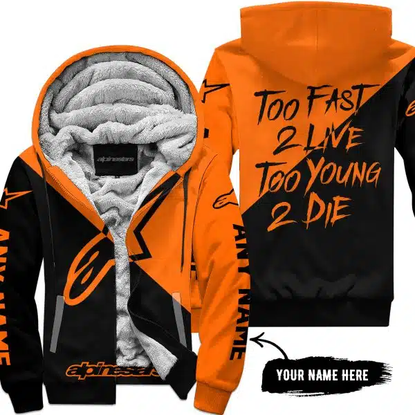 Too Fast To Live Too Young To Die - 3d All Over Printed - Alpinestars Orange - Fleece Zip Hoodie