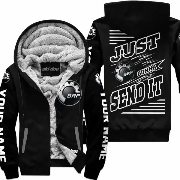 Premium Just Fckn Gonna Send It - Custom Name - Ski Doo - White Black - Fleece Zip Hoodie