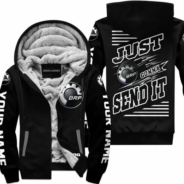 Premium Just Fckn Gonna Send It - Custom Name - Sea Doo - White Black - Fleece Zip Hoodie - Image 2