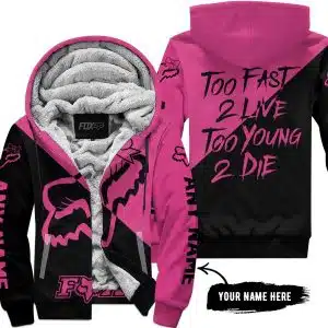 Too Fast To Live Too Young To Die – 3d All Over Printed – Fox Racing Girl – Pink 1 - Fleece Zip Hoodie