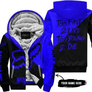 Too Fast To Live Too Young To Die – 3d All Over Printed – Fox Racing Girl – Blue - Fleece Zip Hoodie
