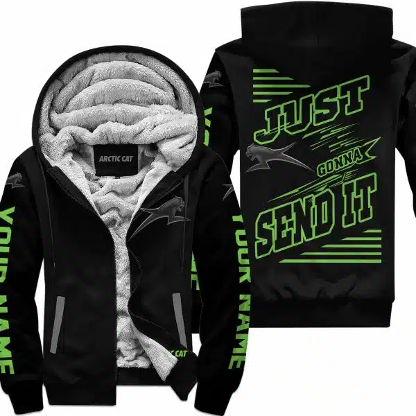 Premium Just Fckn Gonna Send It - Custom Name - Arctic Cat - Green Black - Fleece Zip Hoodie - Image 2