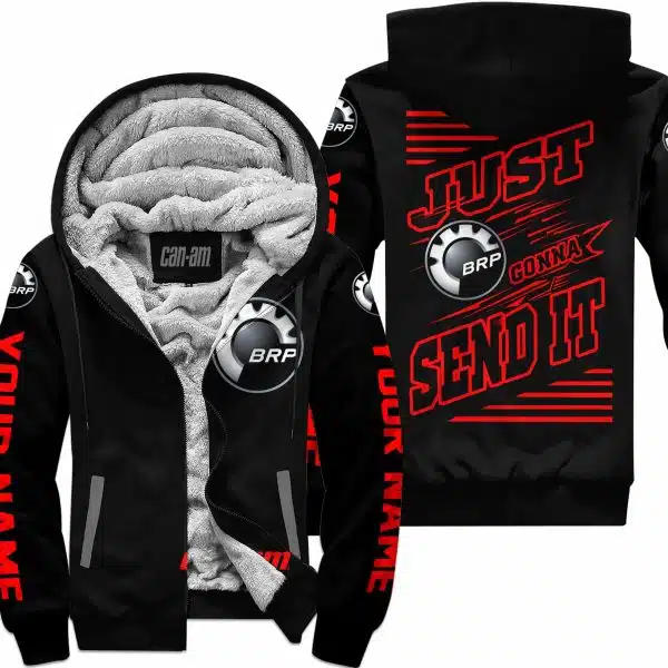 Premium Just Fckn Gonna Send It - Custom Name - Can Am - Red Black - Fleece Zip Hoodie